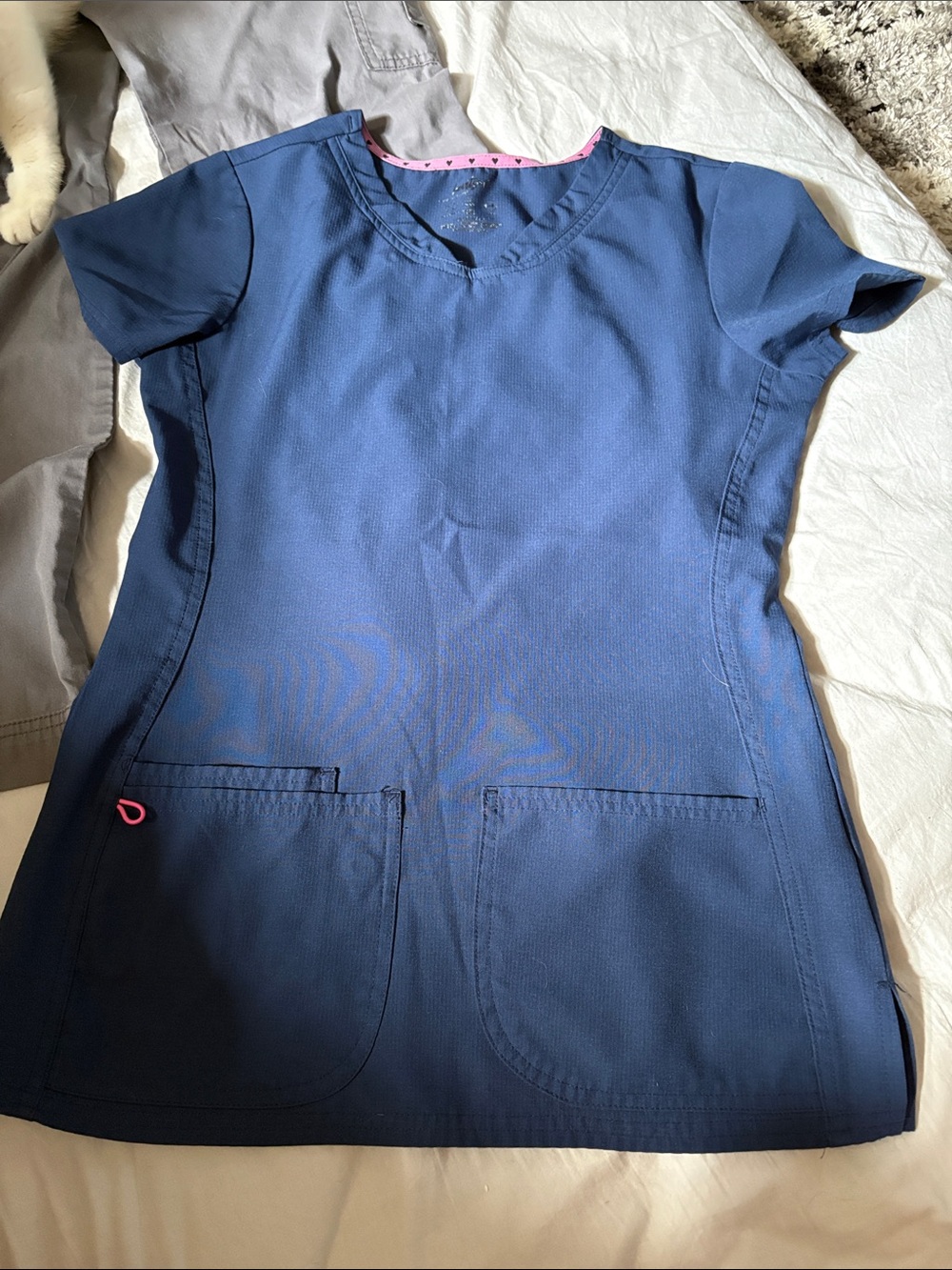 Women's Navy Blue Short-Sleeve Medical Scrub Top x 2